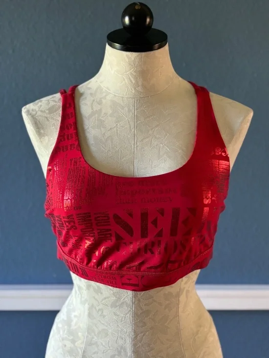 Lululemon Red Foil Sports Bralette with Various Text Size 12 - Picture 1 of 7